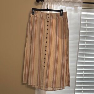 Sonoma Tan and Cream Striped Midi Skirt